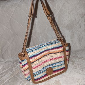 Tory Burch Woven Marion Boho Flap Shoulder Purse Handbag